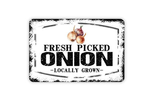 Fresh Picked Onion Locally Grown Sign - Farm Fresh Vegetables Farmers Market Metal Sign Wall Art Indoor Or Outdoor