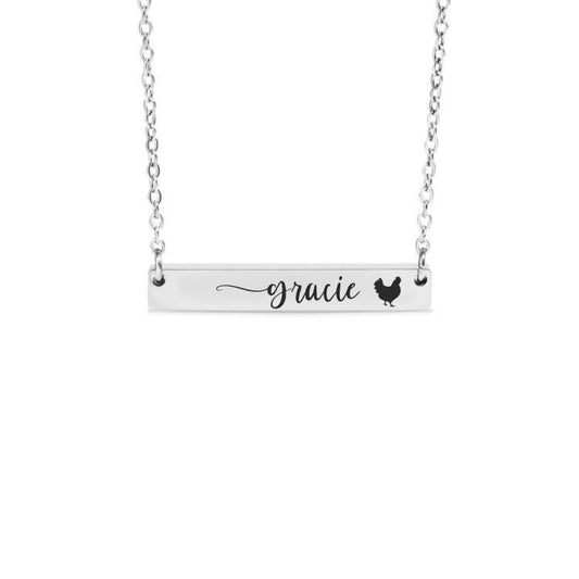 Personalized Chicken Bar Necklace or Keychain – Custom Name Farm Gift – Engraved Jewelry for Chicken Lovers and Backyard Flocks