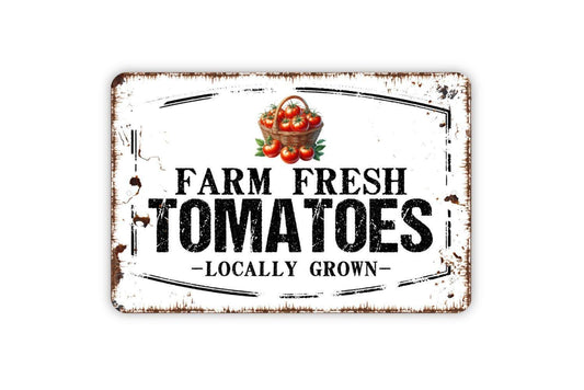 Farm Fresh Tomatoes Locally Grown Sign - Fresh Picked Vegetables Farmers Market Metal Sign Wall Art Indoor Or Outdoor