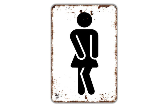 Woman With Crossed Legs Funny Bathroom Sign, Womens Restroom Metal Sign, Farmhouse Wall Decor Modern Wall Metal Sign