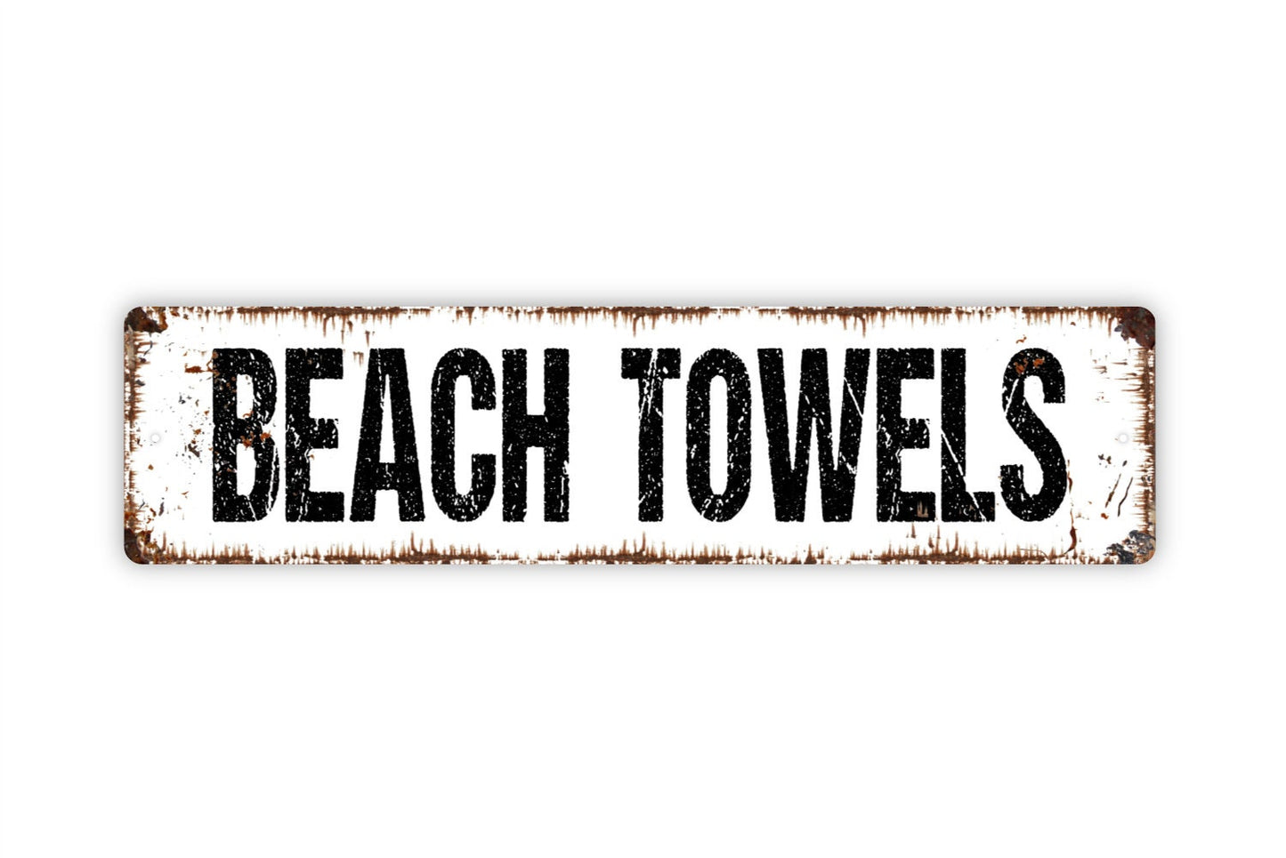 Beach Towels Sign - Swim Sand Surf Ocean Beach House Guest Towels Rustic Street Metal Sign or Door Name Plate Plaque