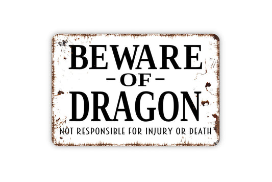 Beware Of Dragon Sign, Funny Farmhouse Metal Sign,  Contemporary Modern Wall Metal Sign