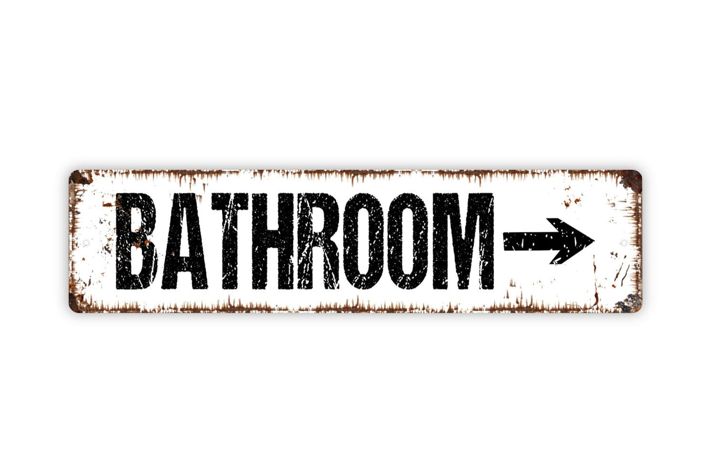 Bathroom With Arrow Sign - Restroom El Bano Toilet Guest Bath Rustic Street Metal Sign or Door Name Plate Plaque