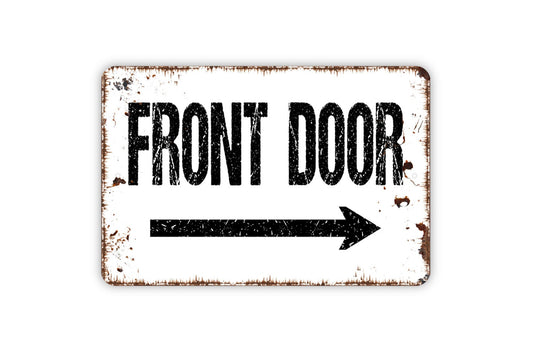 Front Door with Right or Left Arrow Sign - Modern Wall Art Metal Sign Indoor Or Outdoor