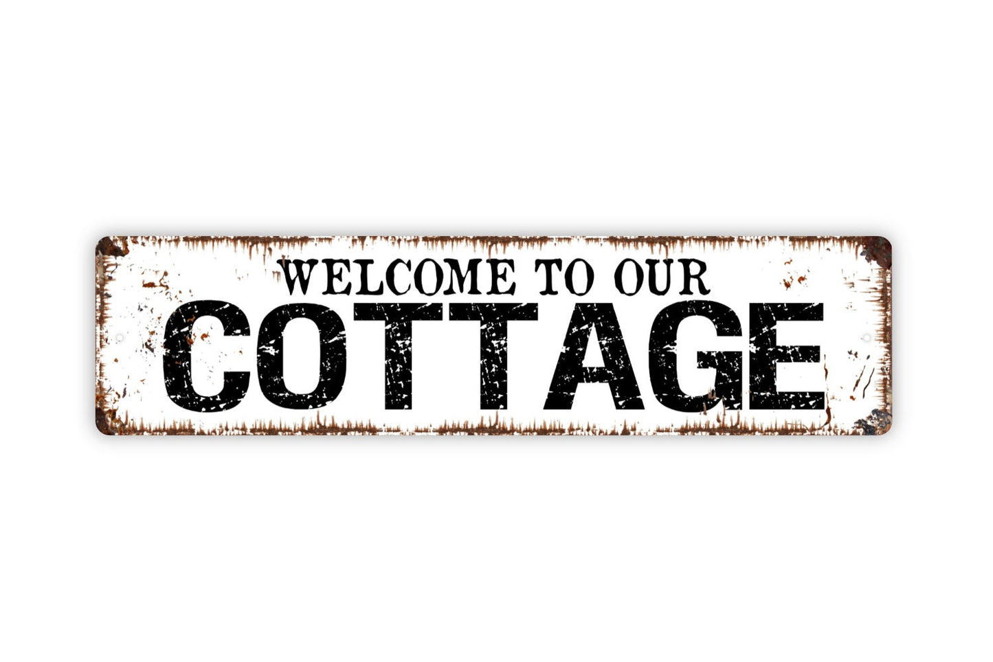 Welcome To Our Cottage Sign - Rustic Metal Street Sign or Door Name Plate Plaque