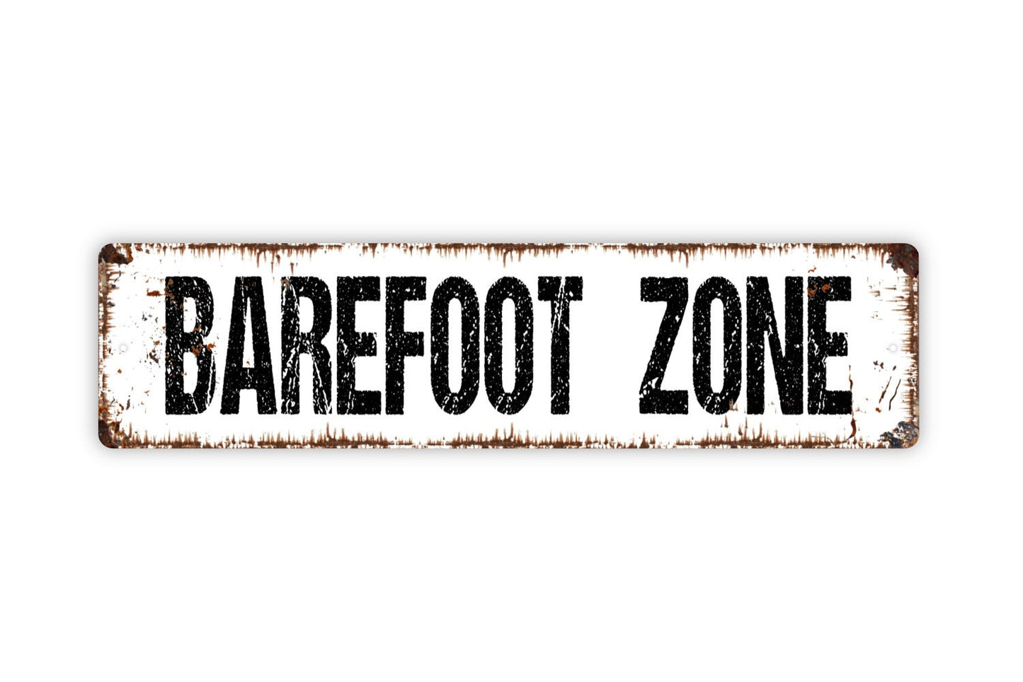 Barefoot Zone Sign - No Shoes Rustic Street Metal Sign or Door Name Plate Plaque