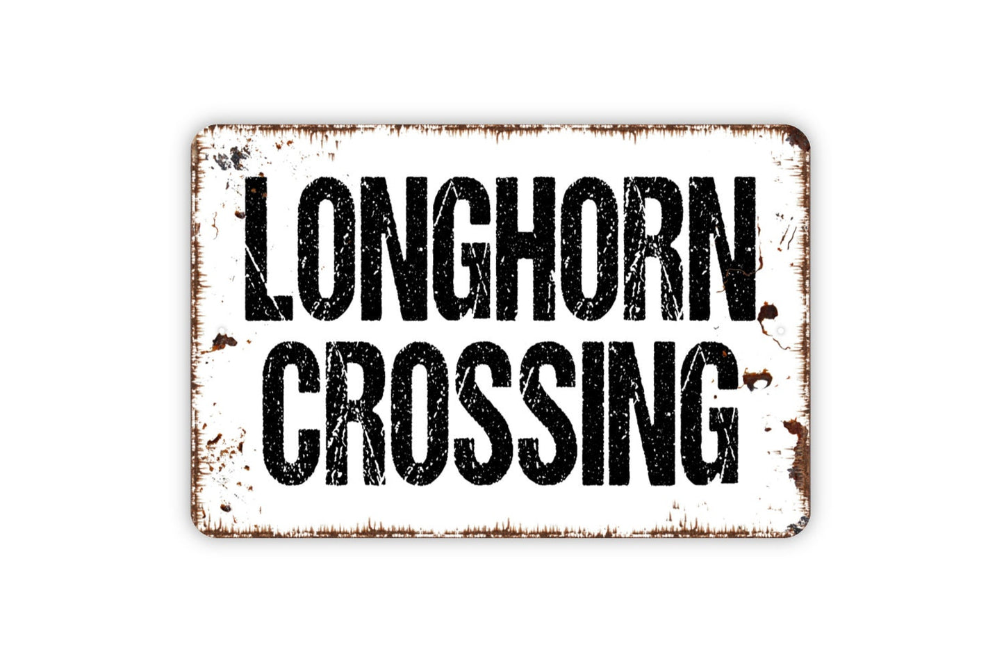 Longhorn Crossing Sign - Cattle Cow Herd Steer Ranch Farm Farmer Farmhouse Modern Wall Art Indoor Or Outdoor Metal Sign