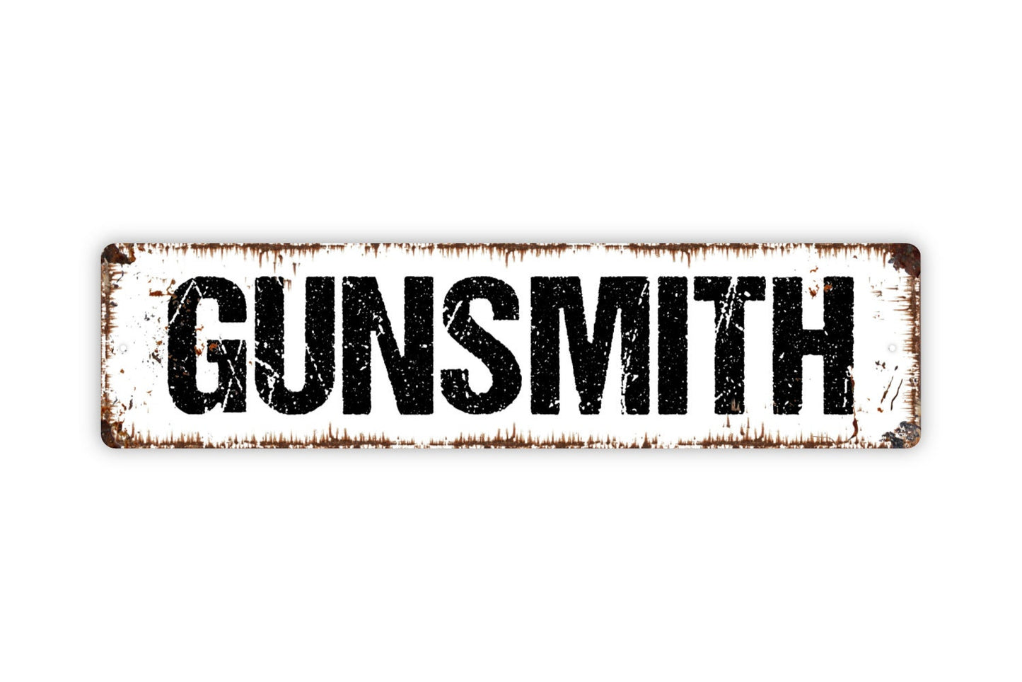 Gunsmith Sign - Buy Sell Trade Firearms Rifle Hunting Store Rustic Street Metal Sign or Door Name Plate Plaque