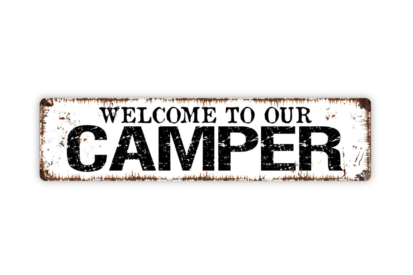 Welcome To Our Camper Sign - Campsite Camping Travel Trailer RV Rustic Street Metal Sign or Door Name Plate Plaque