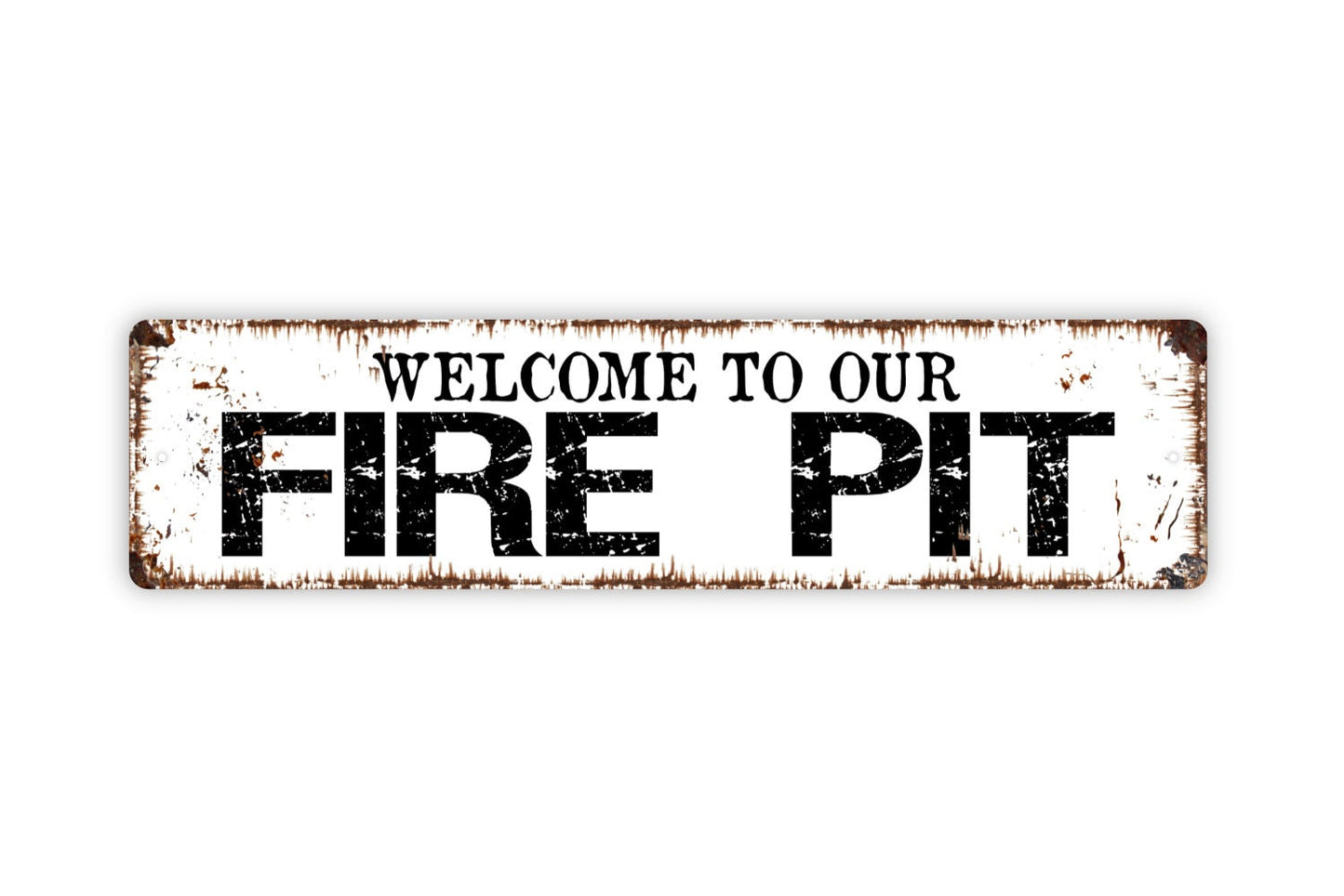 Welcome To Our Fire Pit Sign - Campfire Backyard Patio Campsite Camping Rustic Street Metal Sign or Door Name Plate Plaque