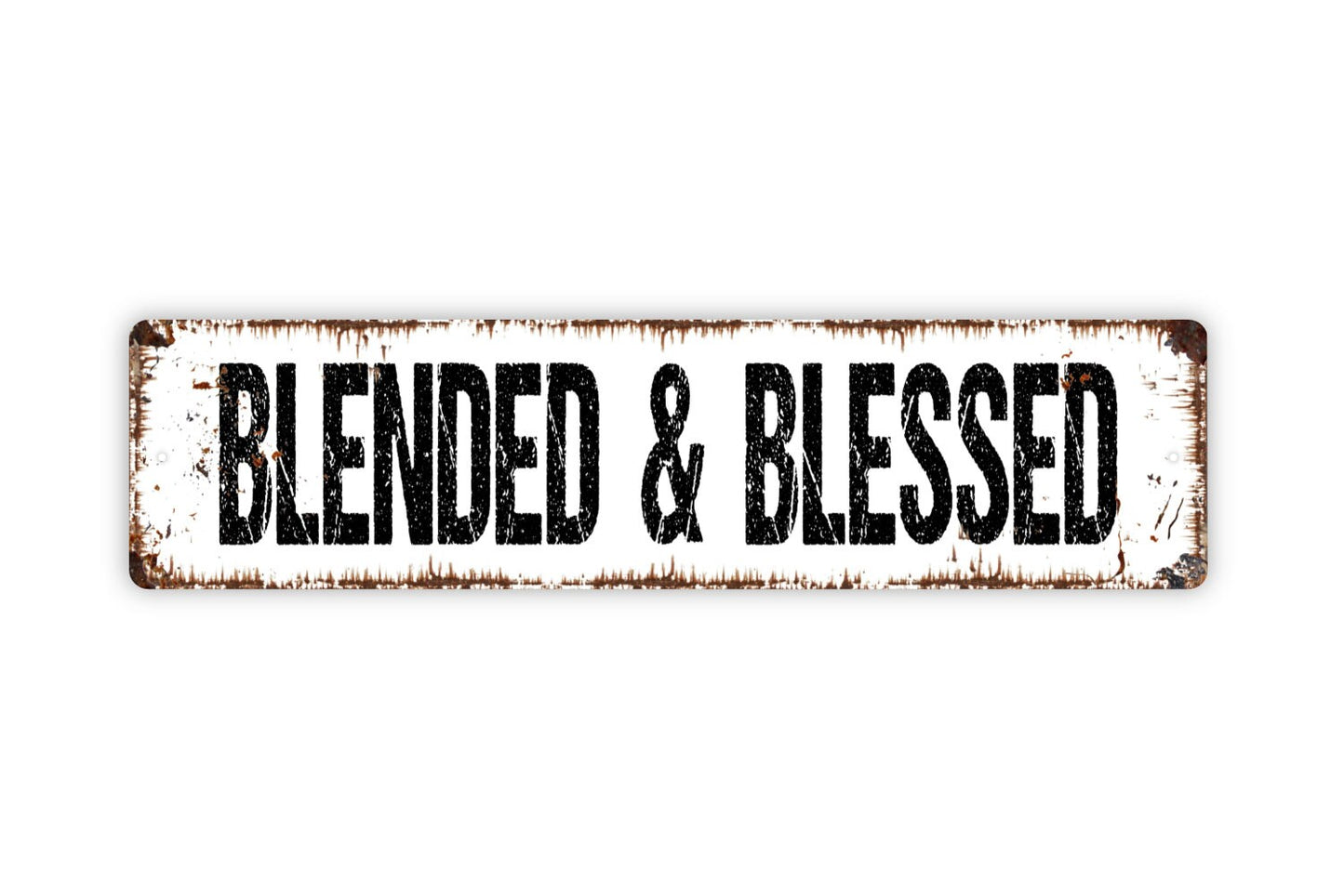 Blended And Blessed Sign - Family Love Welcome To Our Home Custom Rustic Street Metal Sign or Door Name Plate Plaque