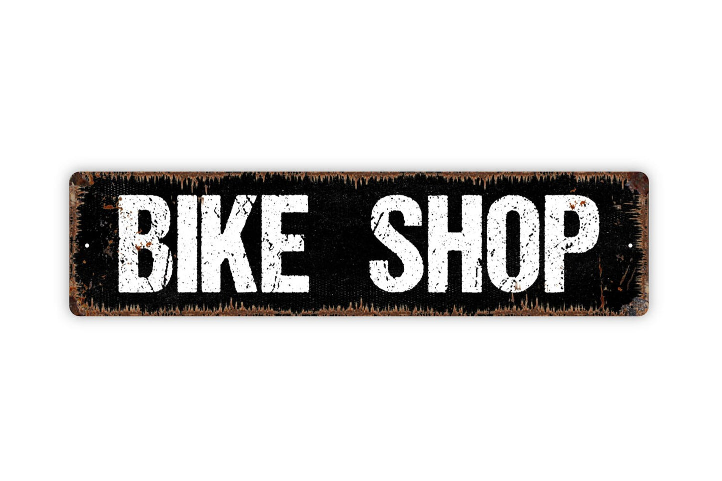 Bike Shop Sign - Bicyclist Bicycle Crossing Motorbike Motorcycle Garage Rustic Street Metal Sign or Door Name Plate Plaque