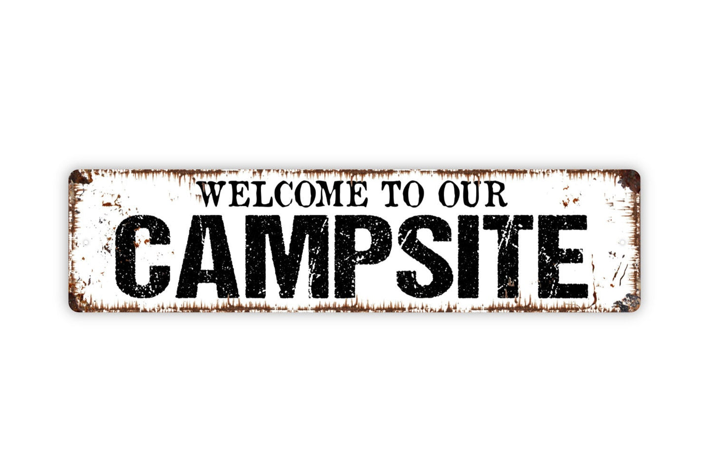 Welcome To Our Campsite Sign - Rustic Metal Street Sign or Door Name Plate Plaque