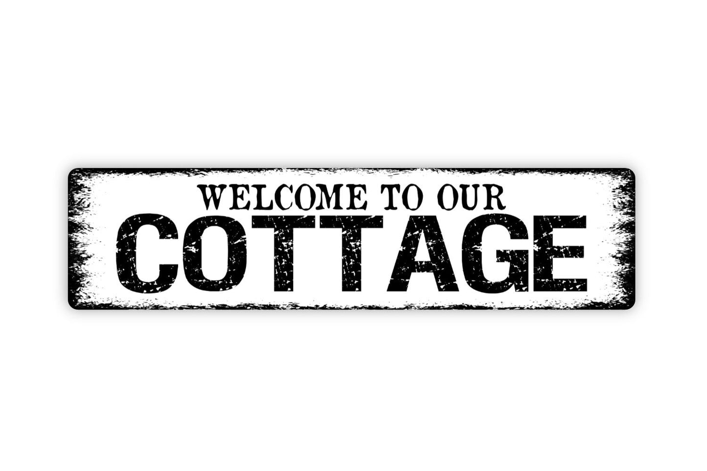 Welcome To Our Cottage Sign - Rustic Metal Street Sign or Door Name Plate Plaque