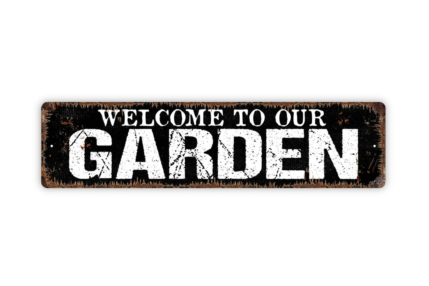 Welcome To Our Garden Sign - Rustic Metal Street Sign or Door Name Plate Plaque