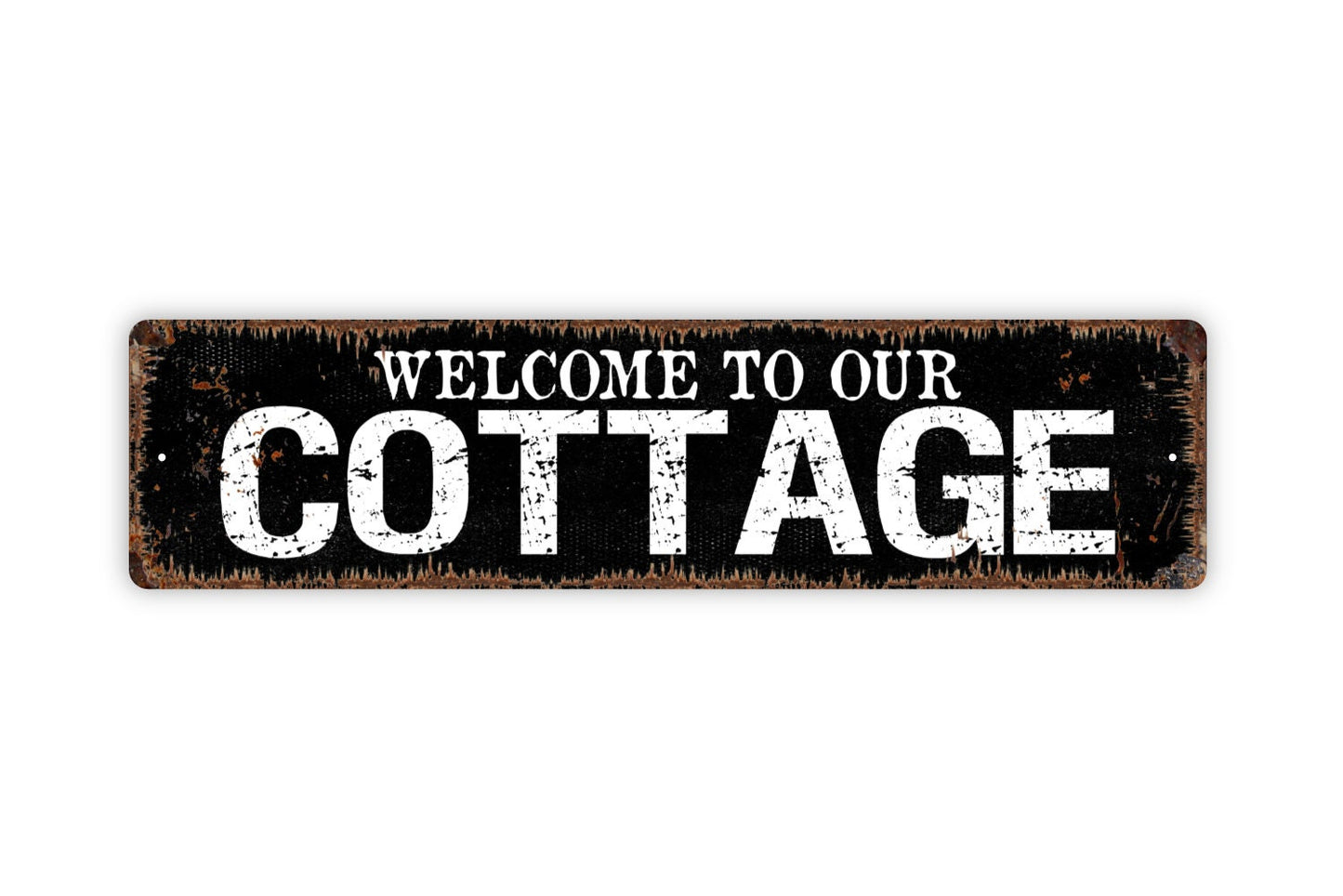 Welcome To Our Cottage Sign - Rustic Metal Street Sign or Door Name Plate Plaque