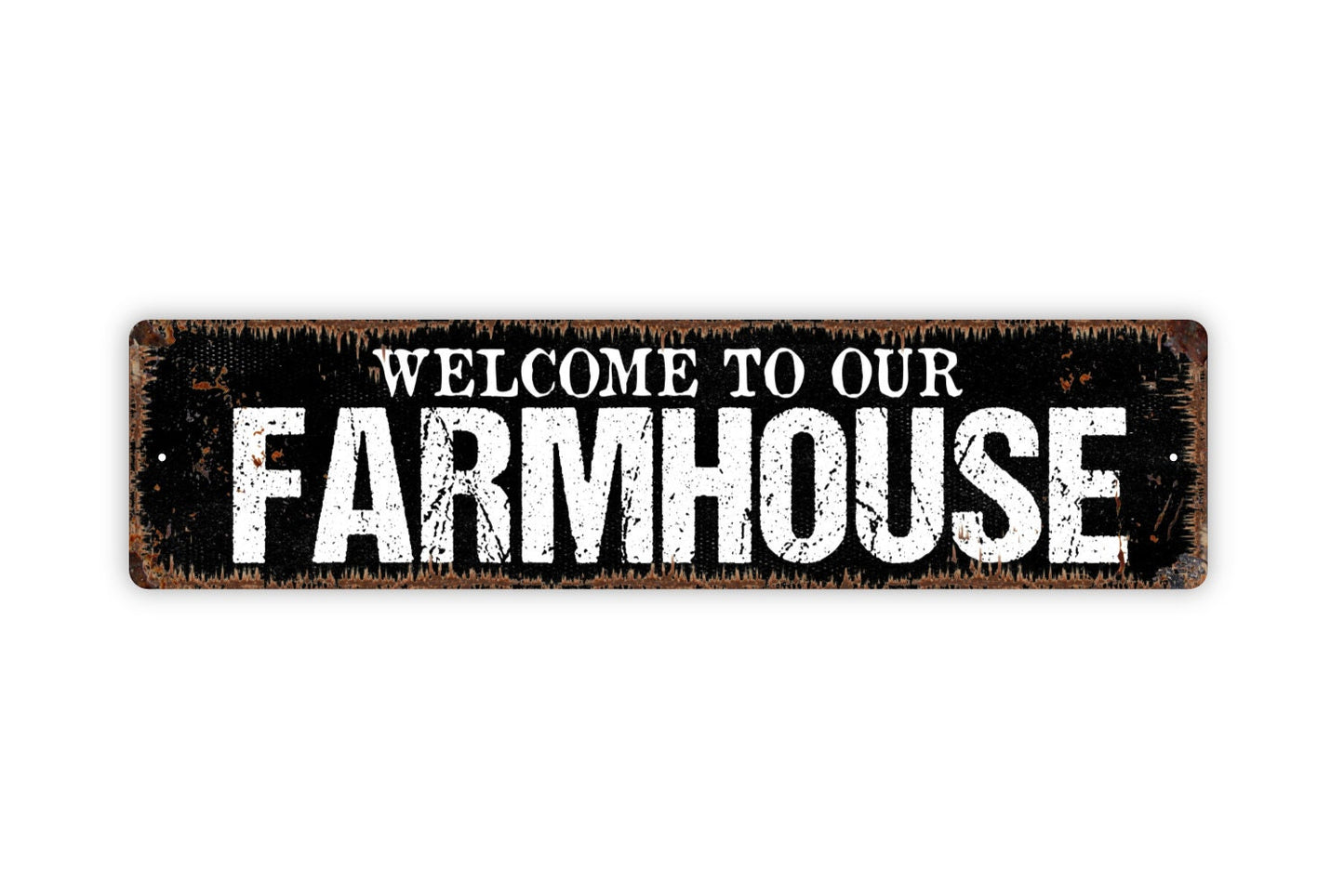 Welcome To Our Farmhouse Sign - Rustic Metal Street Sign or Door Name Plate Plaque