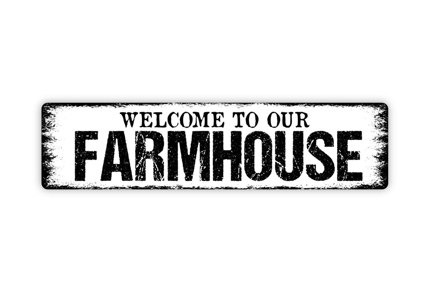 Welcome To Our Farmhouse Sign - Rustic Metal Street Sign or Door Name Plate Plaque