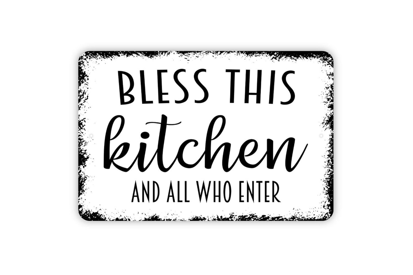 Bless This Kitchen And All Who Enter Sign, Welcome Farmhouse Metal Wall Art