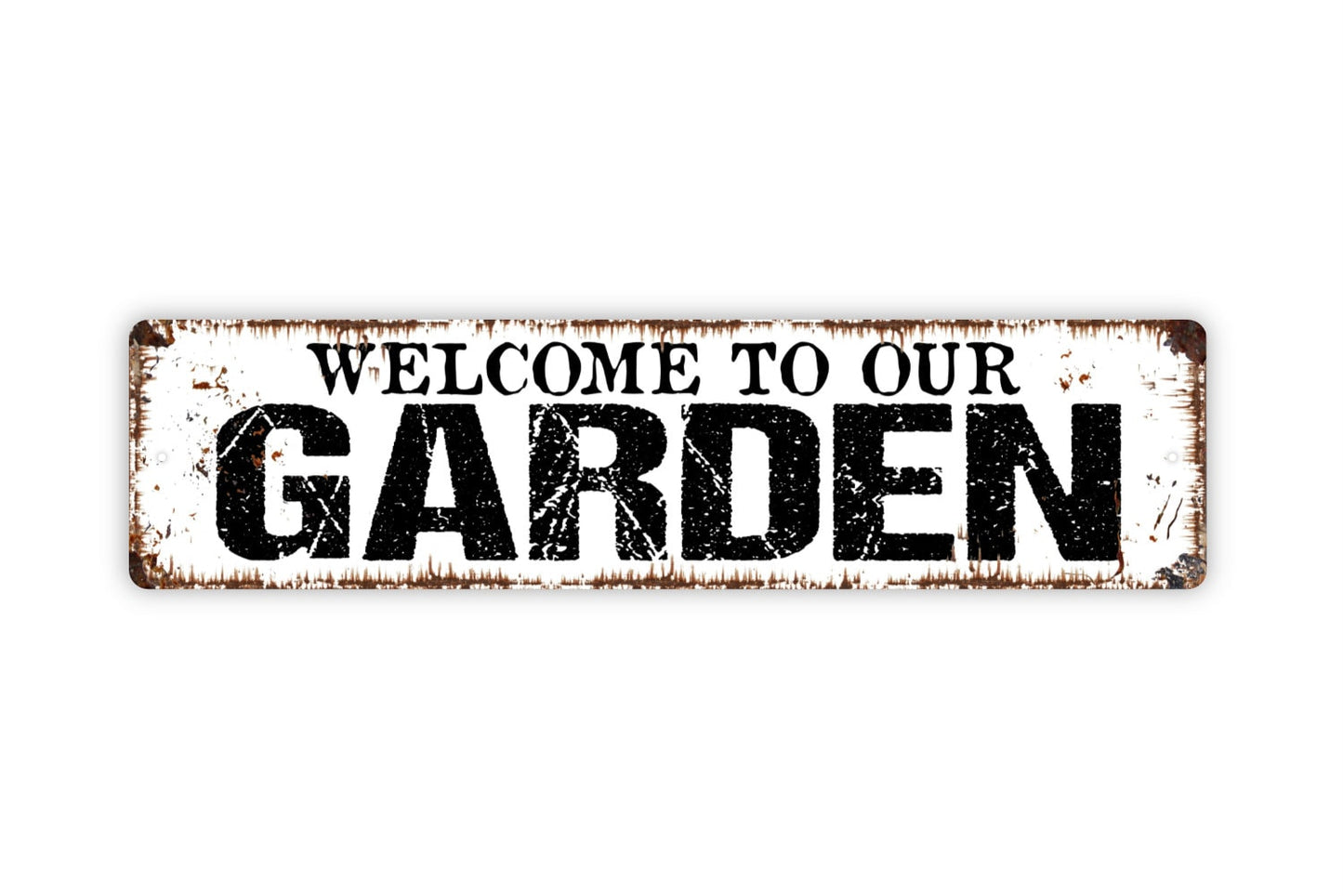 Welcome To Our Garden Sign - Rustic Metal Street Sign or Door Name Plate Plaque