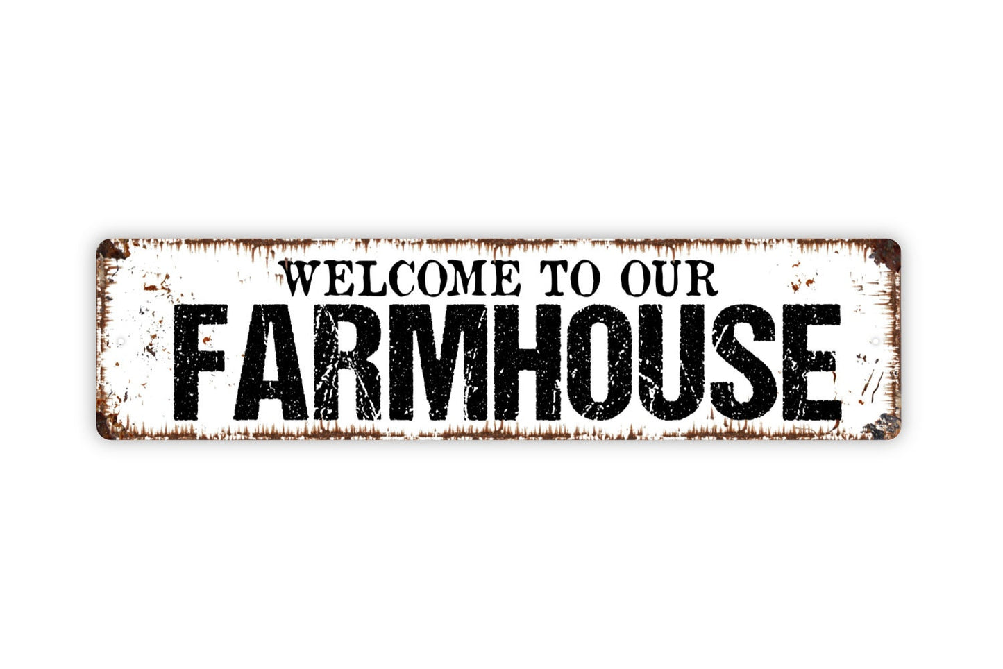 Welcome To Our Farmhouse Sign - Rustic Metal Street Sign or Door Name Plate Plaque