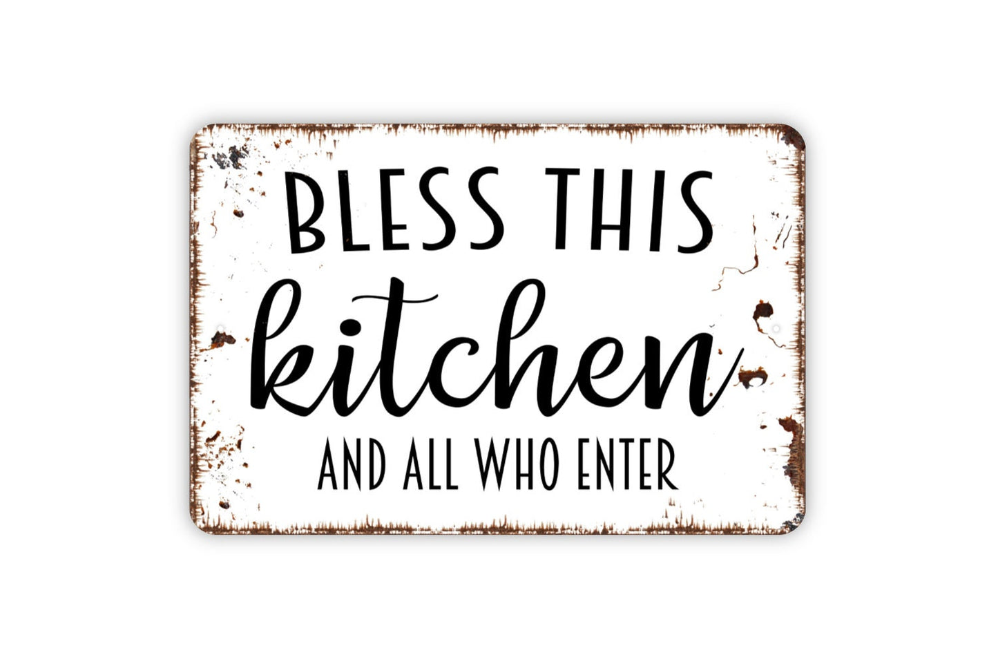 Bless This Kitchen And All Who Enter Sign, Welcome Farmhouse Metal Wall Art