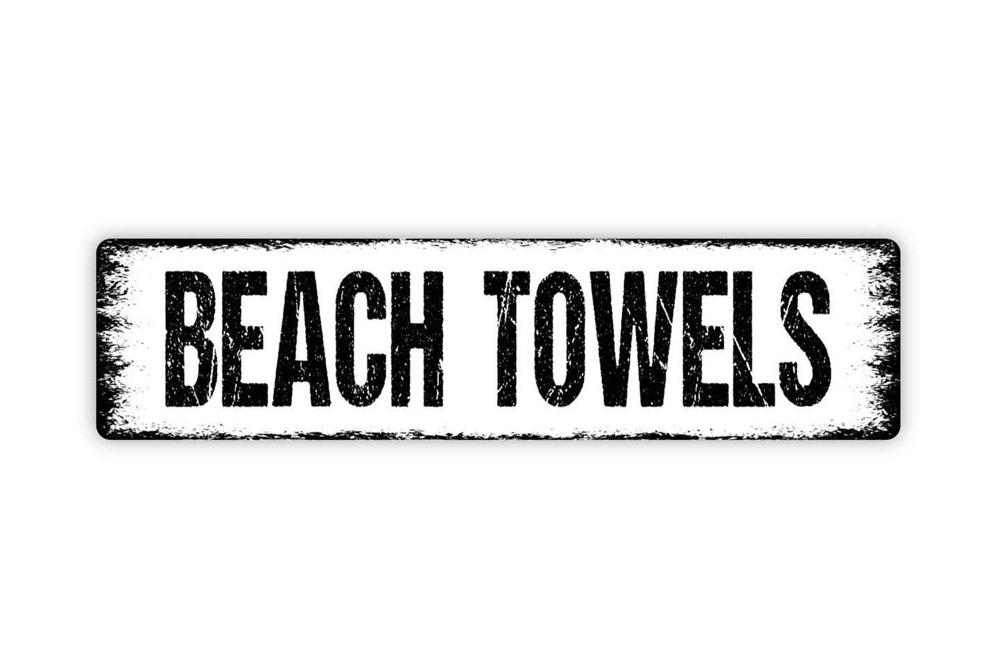 Beach Towels Sign - Swim Sand Surf Ocean Beach House Guest Towels Rustic Street Metal Sign or Door Name Plate Plaque