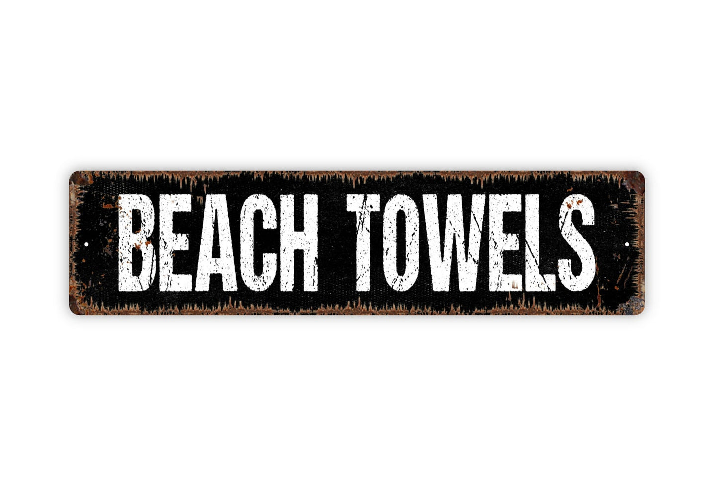 Beach Towels Sign - Swim Sand Surf Ocean Beach House Guest Towels Rustic Street Metal Sign or Door Name Plate Plaque