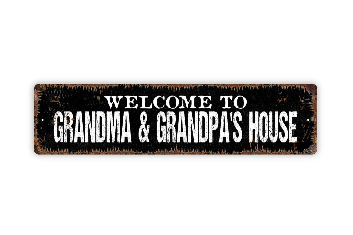 Welcome To Grandma and Grandpa's House Sign - Grandkid Grandchildren Granddad Grandmother Rustic Street Metal Sign or Door Name Plate Plaque