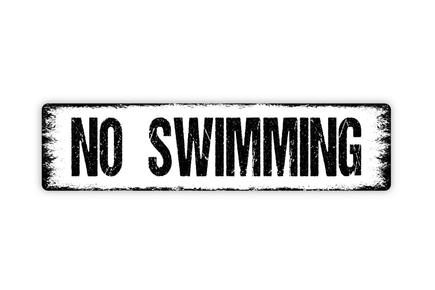 No Swimming Sign - No Swim Area Shallow Or Rough Water Rustic Street Metal Sign or Door Name Plate Plaque