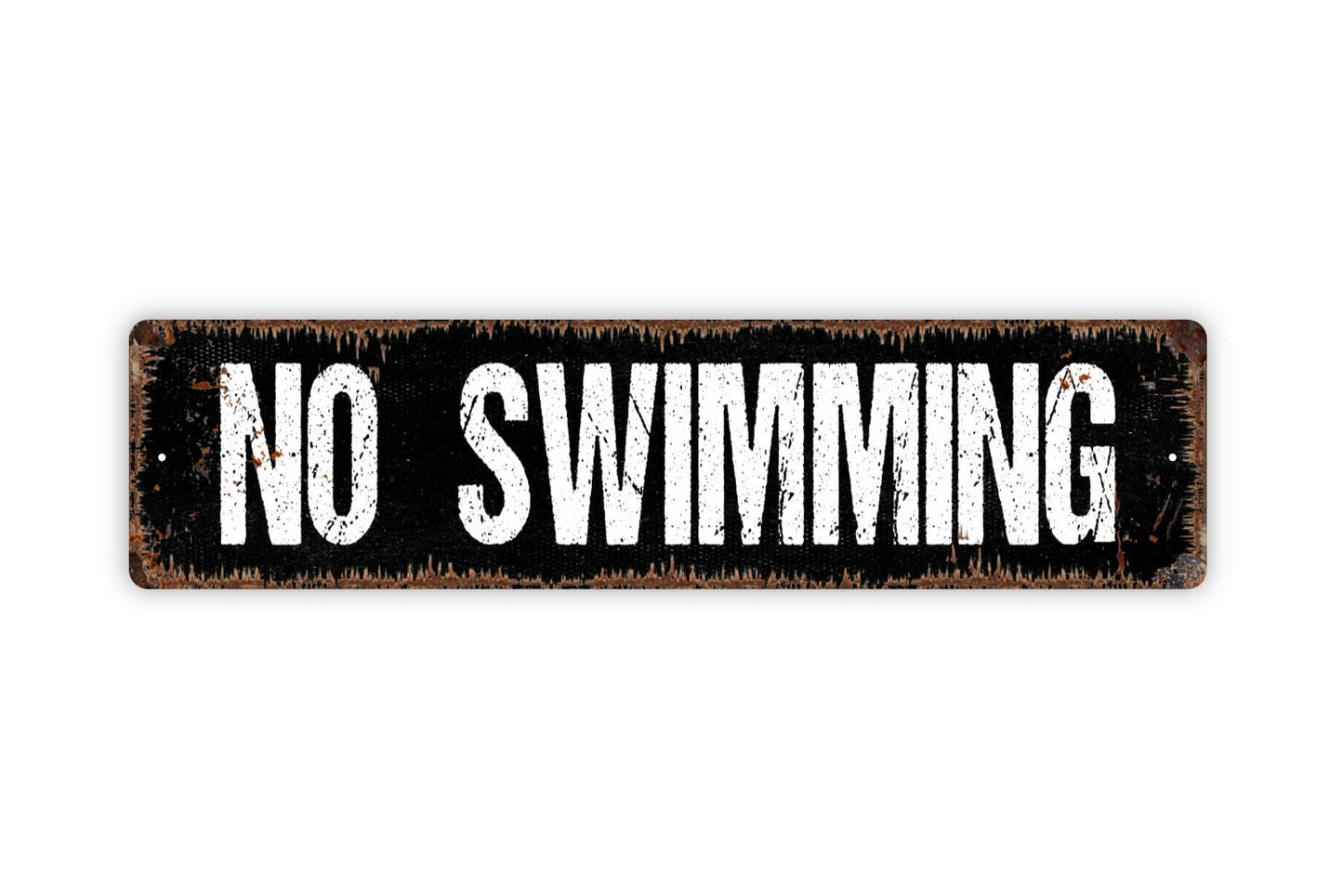 No Swimming Sign - No Swim Area Shallow Or Rough Water Rustic Street Metal Sign or Door Name Plate Plaque