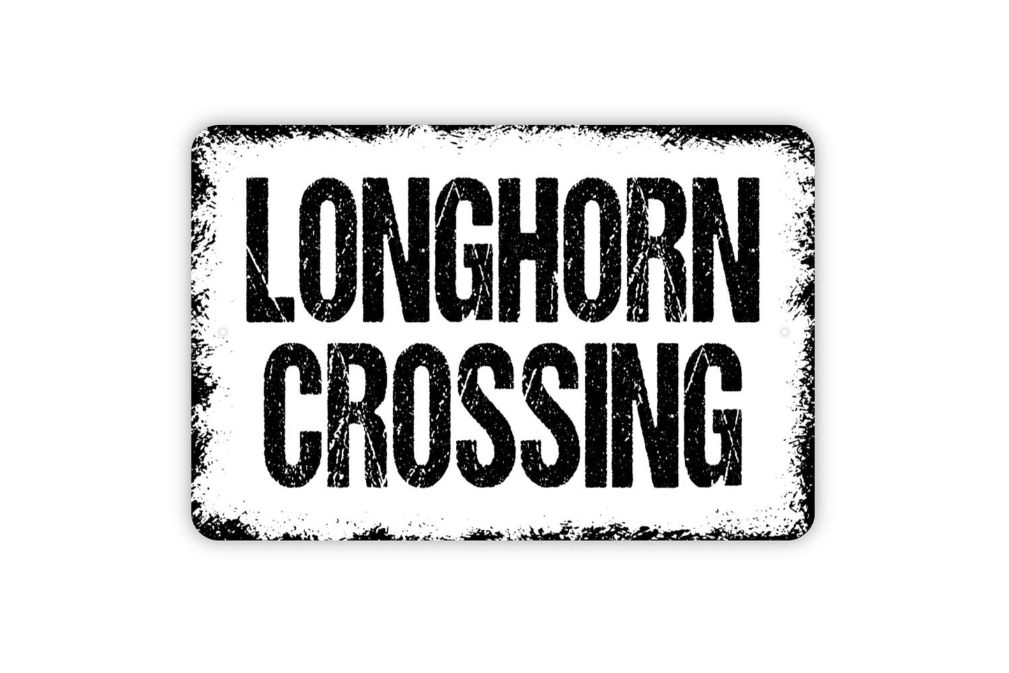 Longhorn Crossing Sign - Cattle Cow Herd Steer Ranch Farm Farmer Farmhouse Modern Wall Art Indoor Or Outdoor Metal Sign