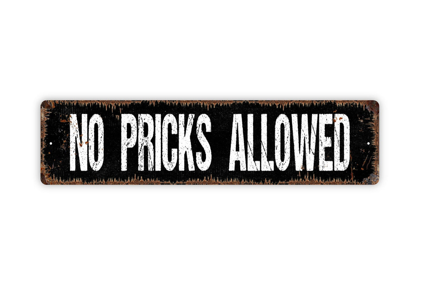 No Pricks Allowed Sign - Welcome To Our Home Funny Cactus Pun Rustic Street Metal Sign or Door Name Plate Plaque