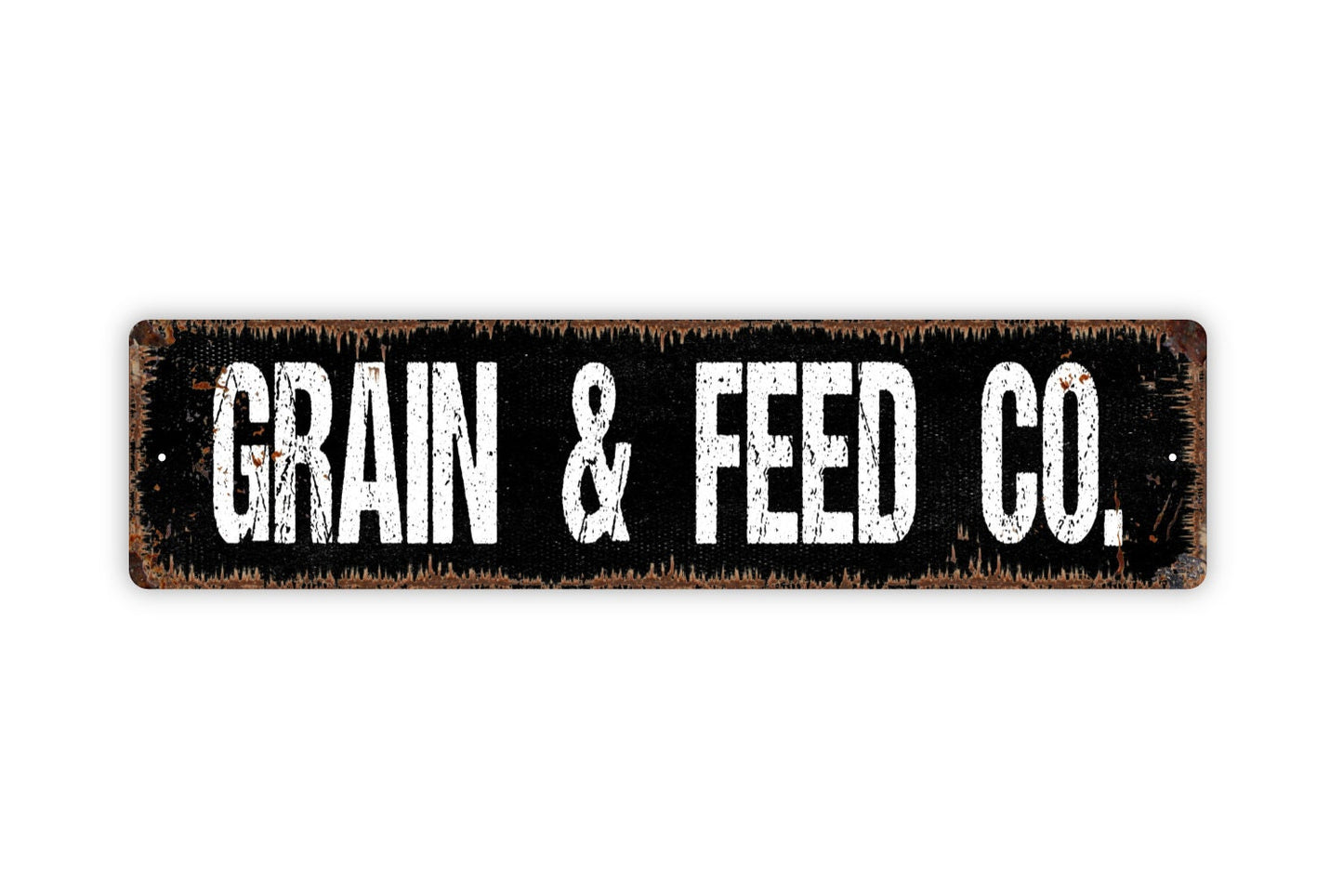 Grain and Feed Company Sign - Farmer Farmhouse Crops Dry Goods Rustic Street Metal Sign or Door Name Plate Plaque