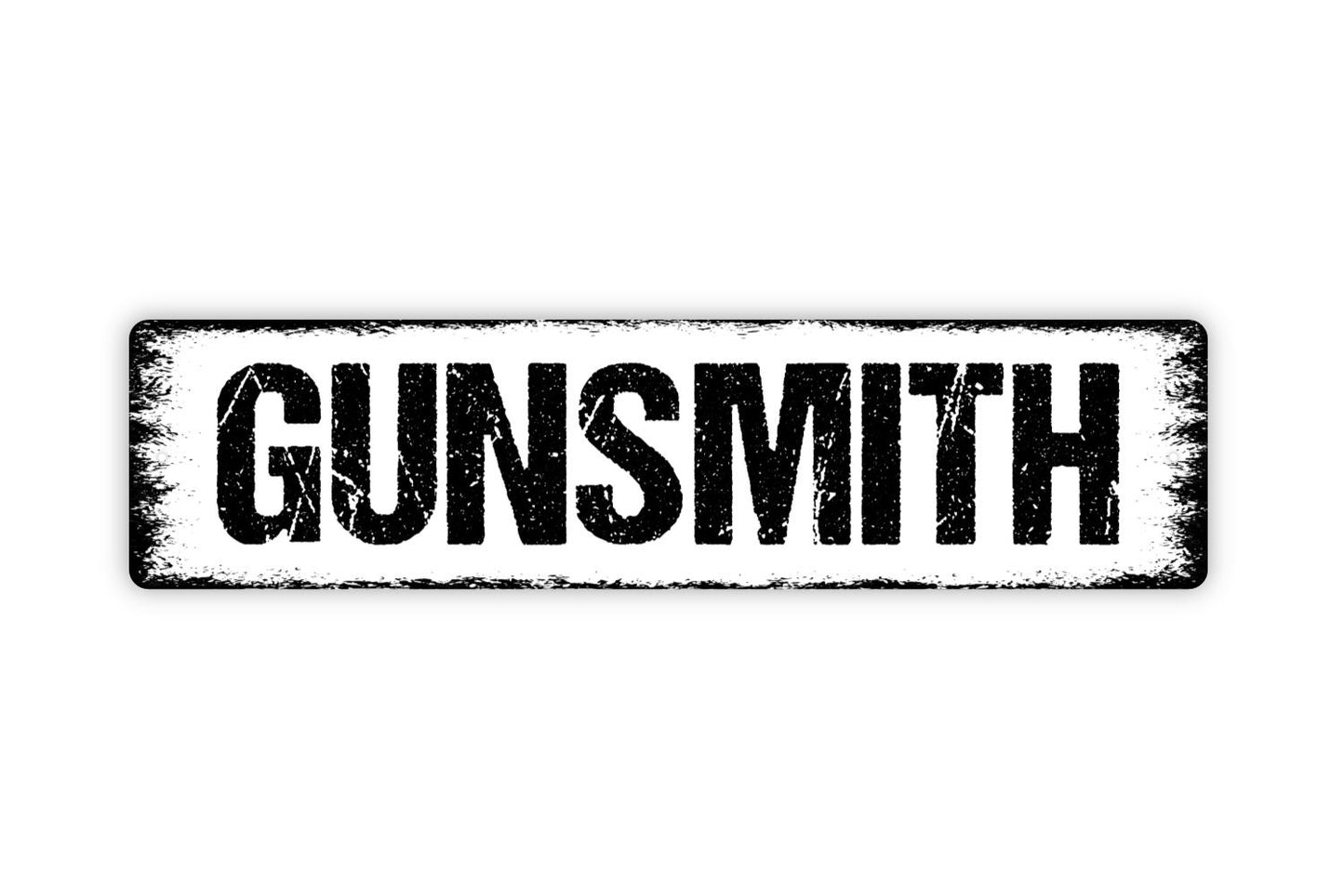 Gunsmith Sign - Buy Sell Trade Firearms Rifle Hunting Store Rustic Street Metal Sign or Door Name Plate Plaque