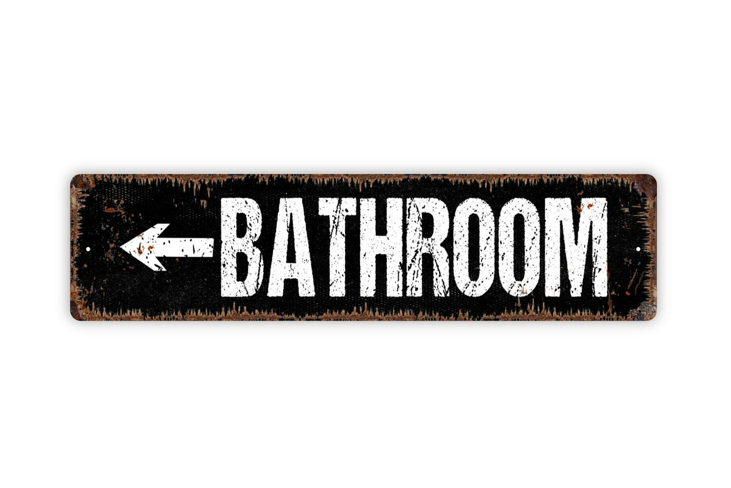 Bathroom With Arrow Sign - Restroom El Bano Toilet Guest Bath Rustic Street Metal Sign or Door Name Plate Plaque