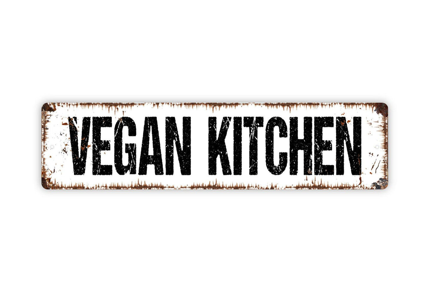 Vegan Kitchen Sign - No Meat No Dairy Kitchen Cafe Pantry Rustic Street Metal Sign or Door Name Plate Plaque