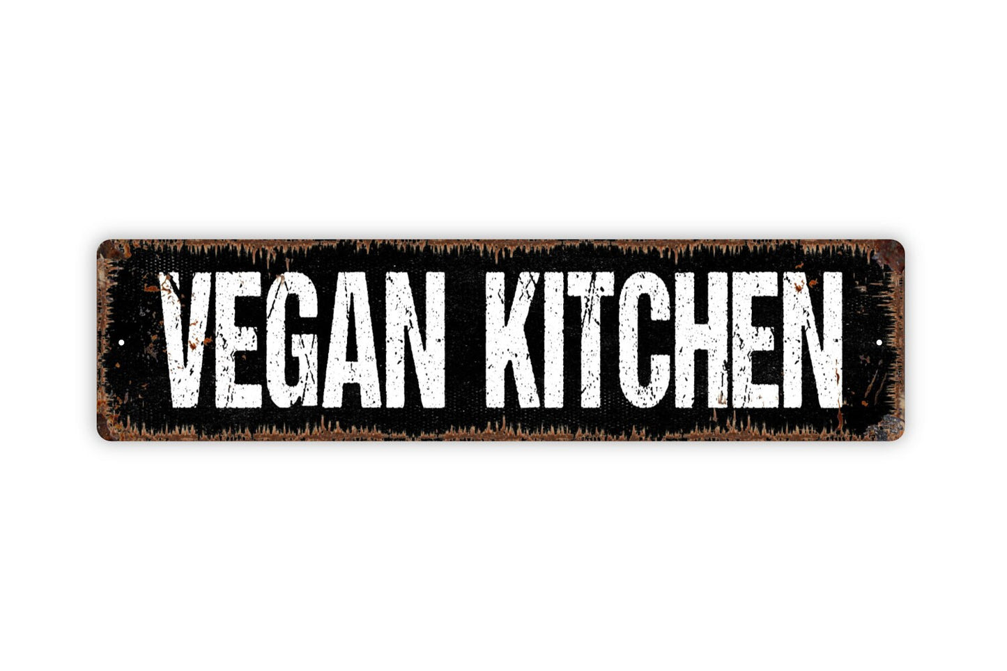 Vegan Kitchen Sign - No Meat No Dairy Kitchen Cafe Pantry Rustic Street Metal Sign or Door Name Plate Plaque