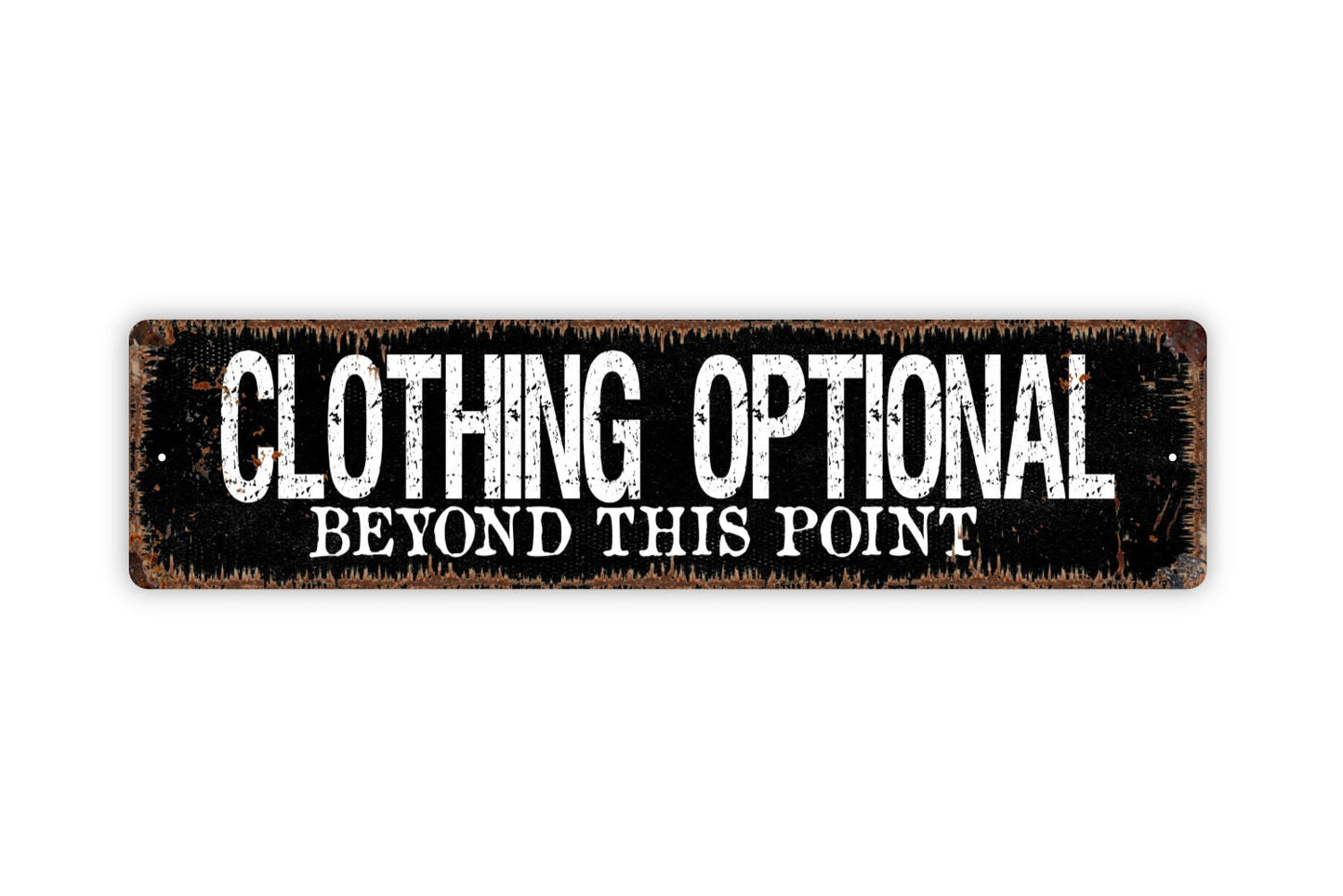 Clothing Optional Beyond This Point Sign - Swimming Pool Nudist Beach House Funny Rustic Street Metal Sign or Door Name Plate Plaque