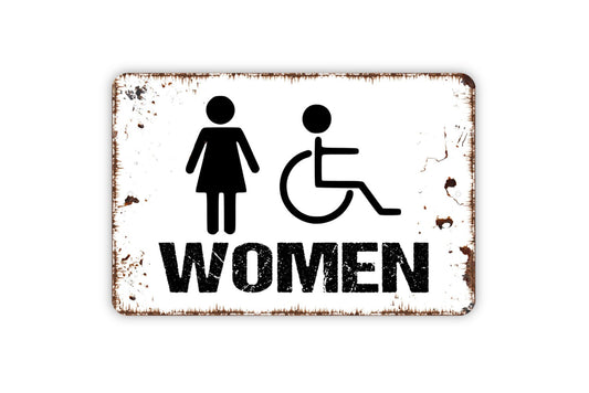 Women Bathroom Sign - Handicap Accessible Restroom Metal Wall Art - Indoor or Outdoor