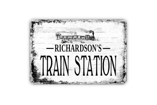 Train Station Sign - Personalized Metal Wall Art - Custom Name Sign