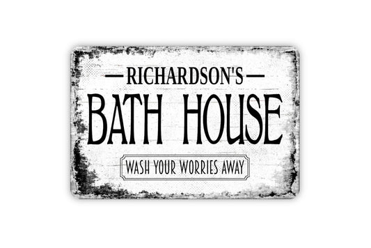 Bath House Sign - Personalized Metal Wall Art - Custom Name Sign