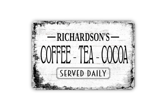 Coffee Tea Cocoa Sign - Personalized Metal Wall Art - Custom Name Sign