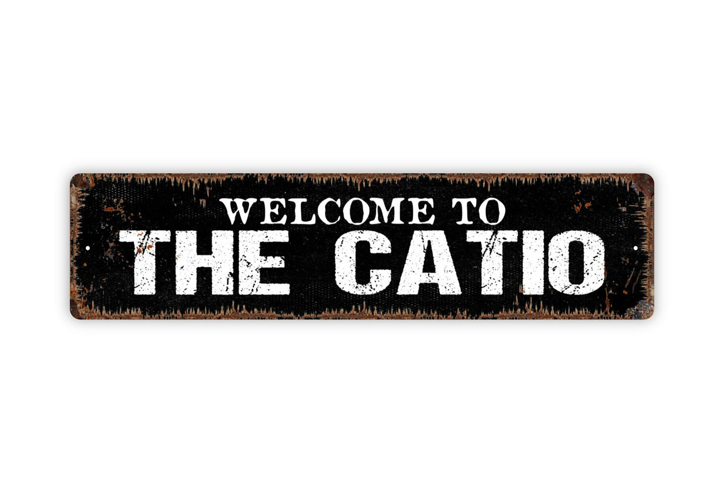 Welcome To The Catio Sign - Funny Cat Kitten Feline Rustic Street Metal Sign or Door Name Plate Plaque