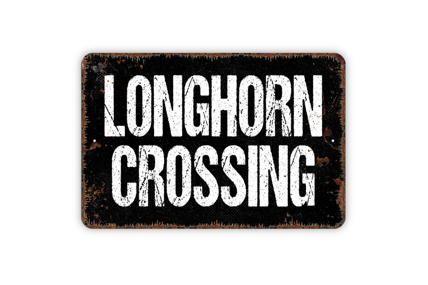 Longhorn Crossing Sign - Cattle Cow Herd Steer Ranch Farm Farmer Farmhouse Modern Wall Art Indoor Or Outdoor Metal Sign