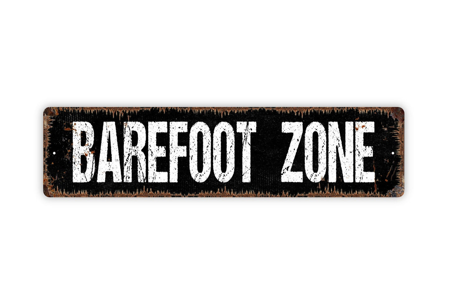 Barefoot Zone Sign - No Shoes Rustic Street Metal Sign or Door Name Plate Plaque