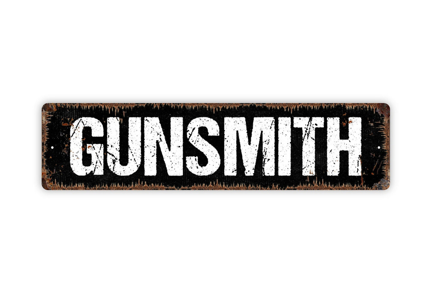 Gunsmith Sign - Buy Sell Trade Firearms Rifle Hunting Store Rustic Street Metal Sign or Door Name Plate Plaque