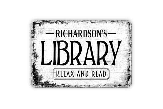 Library Sign - Relax and Read Personalized Metal Wall Art - Custom Name Sign