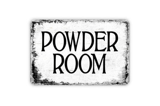 Powder Room Sign - Bathroom Metal Wall Art - Distressed Street or Door Vintage Style Novelty Gift