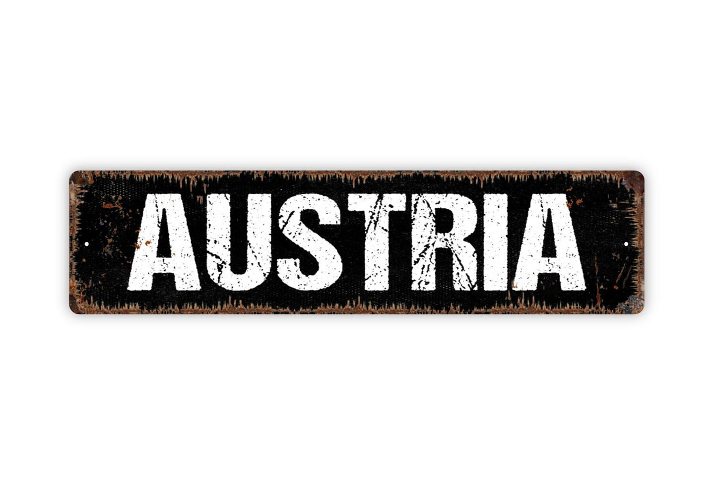 Austria Sign - Welcome Country Rustic Street Metal Sign or Door Name Plate Plaque